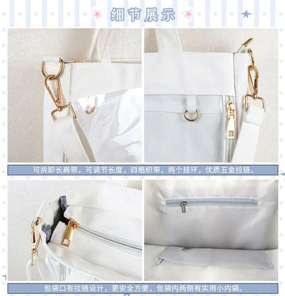Japanese Big Ita Bag Black with Insert Cute Clear Women Double Straps Girls Kawaii Transparent Shoulder Bag Purses and Handbags