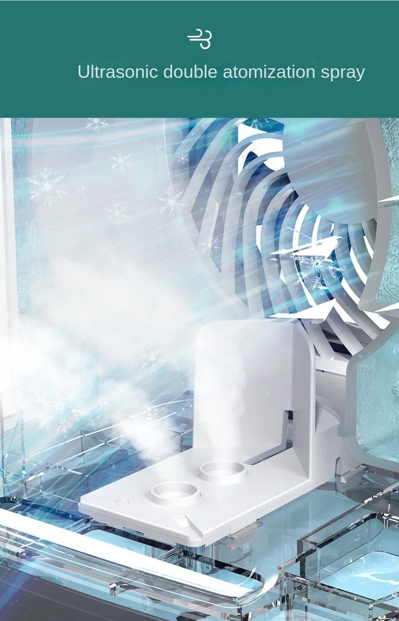 Ar Condicionado de Mesa Portátil Ventilador Pulverizador Duplo Atomização Ultrassônica 3 Velocidades Mudo Refrigerador de Ar Luz Noturna Ventilador Elétrico para Casa