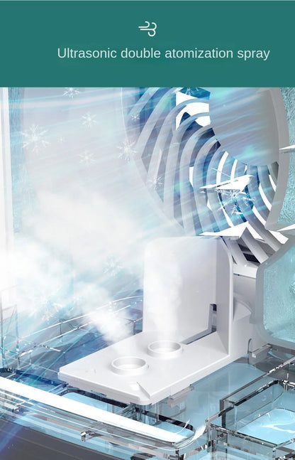 Ar Condicionado de Mesa Portátil Ventilador Pulverizador Duplo Atomização Ultrassônica 3 Velocidades Mudo Refrigerador de Ar Luz Noturna Ventilador Elétrico para Casa