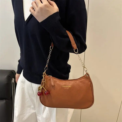 Cherry Pedant Shoulder Underarm Bag Women's Fashion Handbags Causal Hobos Purses Ladies Hand Bags Pu Leather for Work Travel