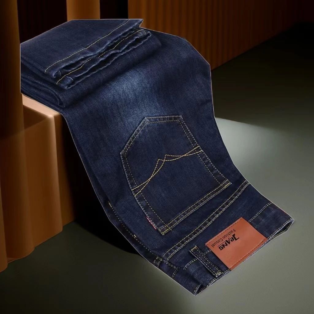 2025 Spring Autumn New Men's Jeans Casual Straight Stretch Fashion Classic Blue Black Work Denim Trousers Male Brand Clothing