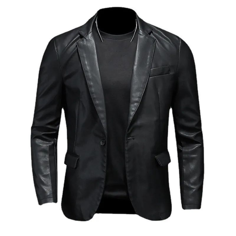Leather Jackets PU Casual New Mens Slim Fit Motorcycle Coats Turn Down Collar Black Moto Biker Leather Suede Outerwear Men 5XL