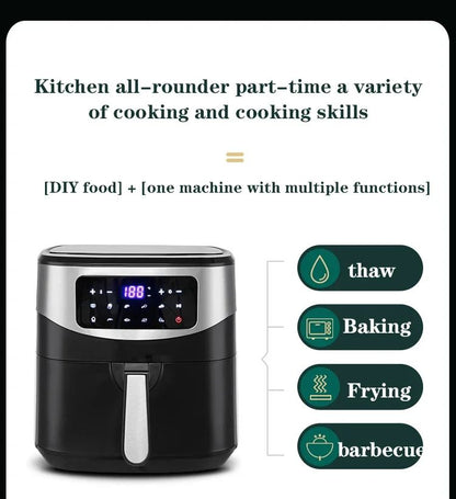 Atualizar Fritadeira Elétrica Doméstica de 1600W, 8L, com Painel Touch Screen, Capacidade para Pizza, Fritadeira sem Óleo e sem Sal, Panela Elétrica Touch Screen
