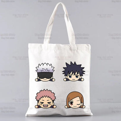 Gojo Satoru Jujutsu Kaisen Otaku Women Men Handbags Canvas Tote bags Reusable Cotton High capacity Shopping Bag