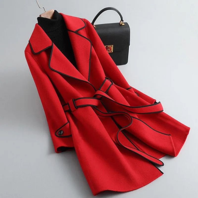 Double-Sided Woolen Coat Winter New Style Korean Version Cashmere Women's Mid-Length Fashionable Woolen Jacket Outerwear