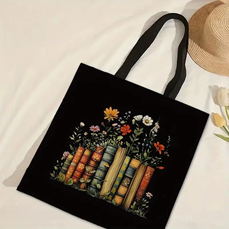 Book Canvas Tote Bag for Women Shoulder Bags Aesthetic Graphic Eco Shopping Bag Grocery Reusable Bags Women Gift
