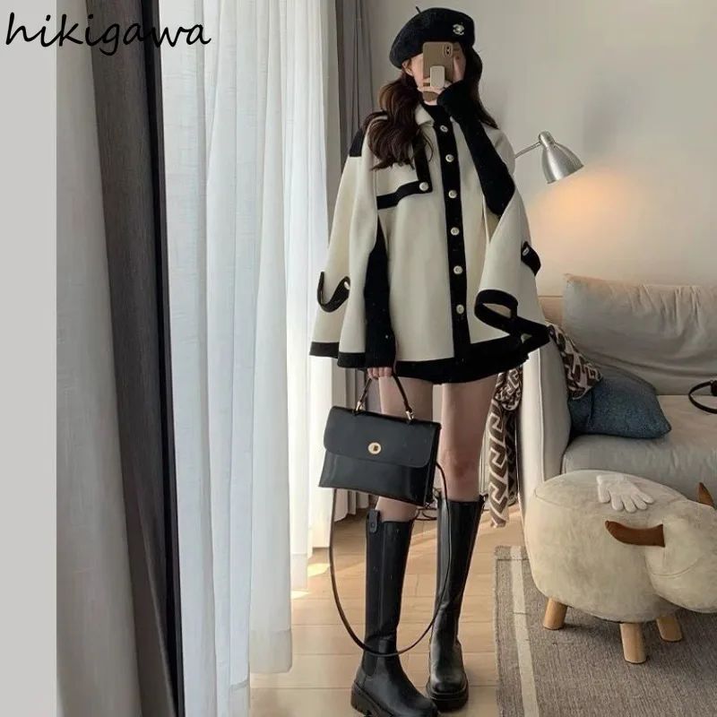 Wool Coats Women Fashion Temperament Cloak Coat Female Oversized Outwear 2025 Ropa Mujer Solid Color Korean Sweet Jackets Tops