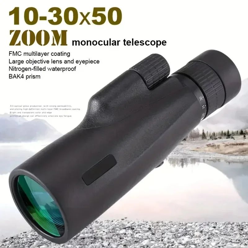 Monóculo Telescópio 10-30x50mm Monóculo de Longo Alcance Telescópio com Zoom Contínuo para Caça ao Ar Livre e Exploração