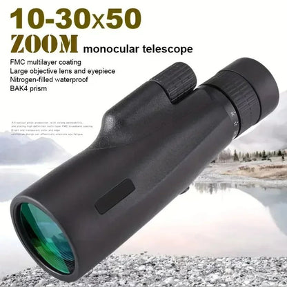 Monóculo Telescópio 10-30x50mm Monóculo de Longo Alcance Telescópio com Zoom Contínuo para Caça ao Ar Livre e Exploração