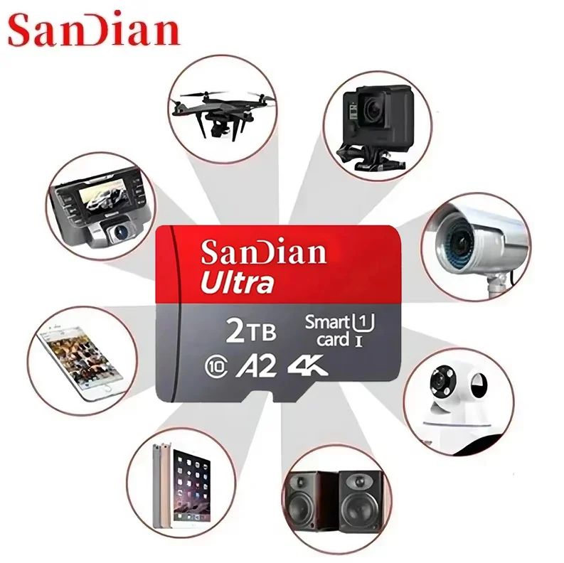 High Speed Micro TF SD Card 256GB 512GB Memory Card A2 V30 SD Memory Cards 1TB 2TB Mass Capacity Cards for Smartphone/PC/Laptop