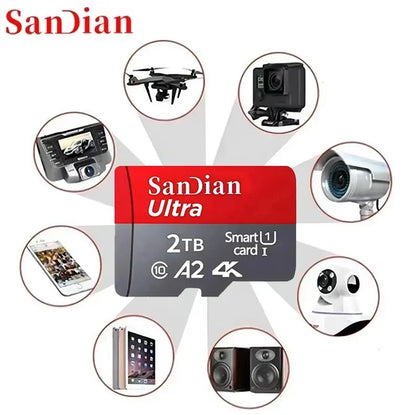High Speed Micro TF SD Card 256GB 512GB Memory Card A2 V30 SD Memory Cards 1TB 2TB Mass Capacity Cards for Smartphone/PC/Laptop