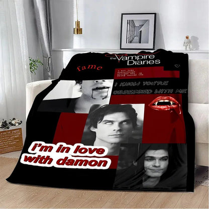 Damon Salvatore The Vampire Diaries Printed Blanket Picnic Blankets Warm Blanket Soft and Comfortable Blanket Home Travel Gift