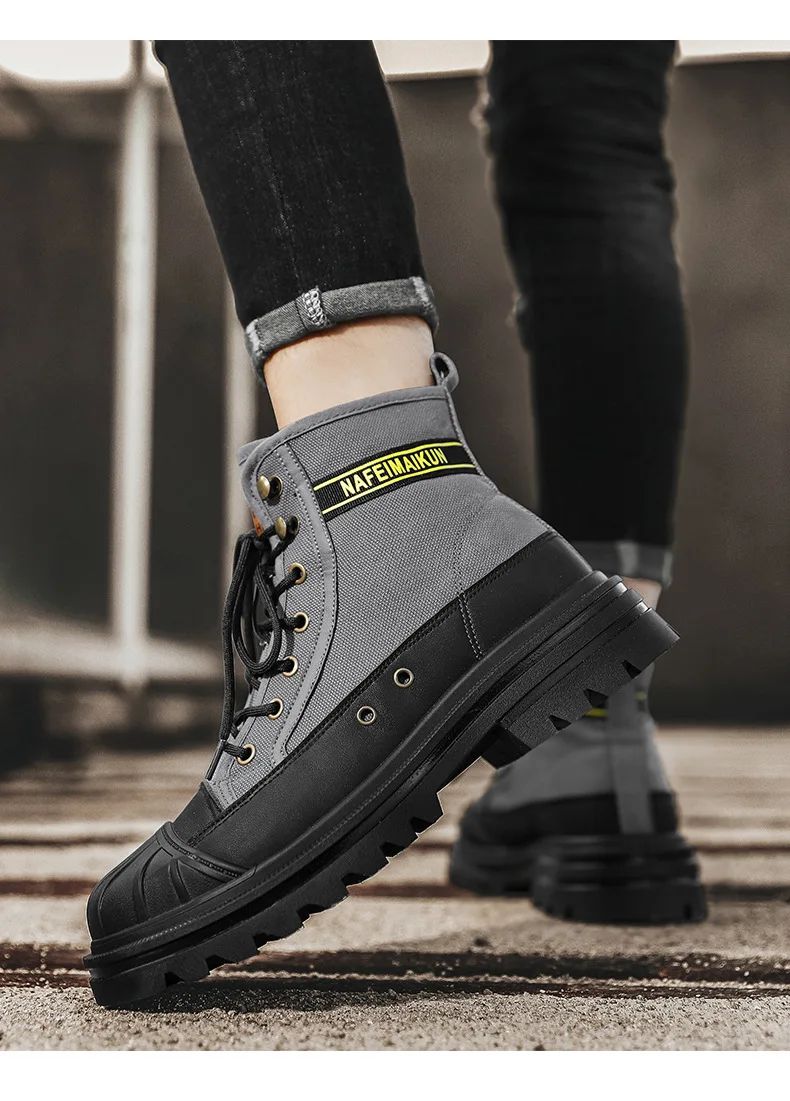Men's Shoes  Autumn and Winter Breathable High-top Boots Heightened Thick-soled All Match Canvas Casual Shoes Mens Boots