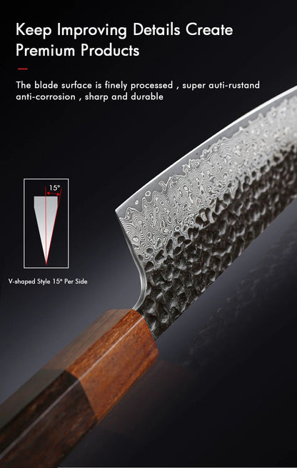 TURWHO 1-5PCS Kitchen Knives Set Hand Forged Damascus Steel Japanese Handmade Chef Knife Cleaver Santoku Utility Cooking Tools