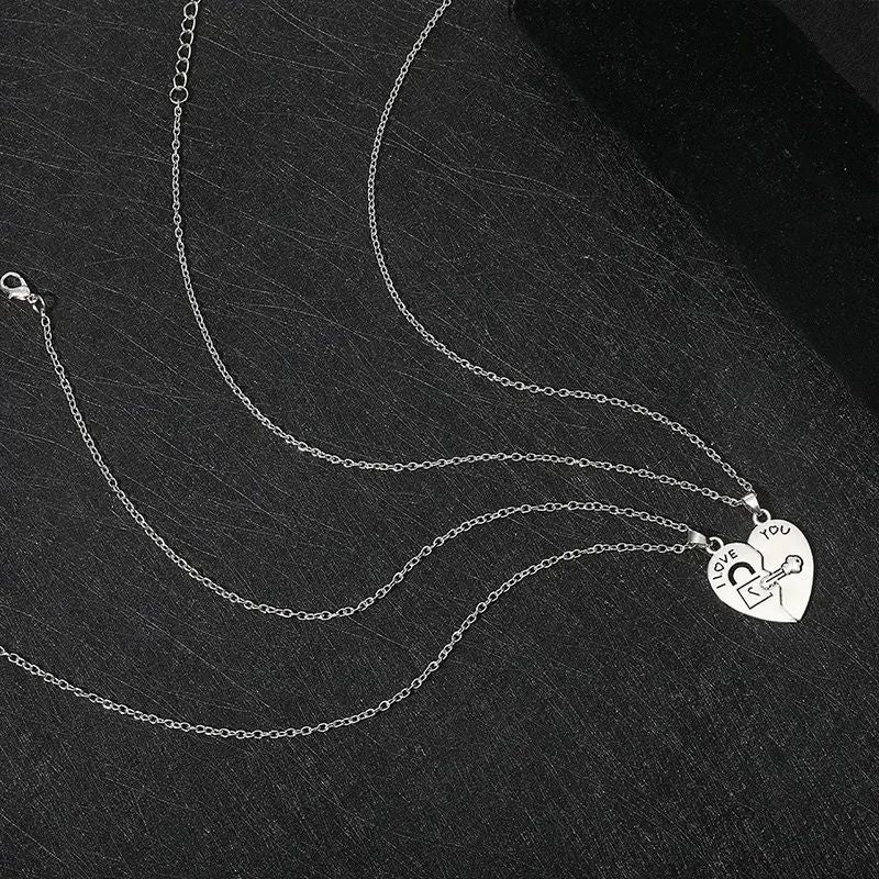 2 Colares para Casal com Pingente de Quebra-Cabeça de Coração "I Love You" com Chave e Cadeado para Namorados, Presente de Dia dos Namorados
