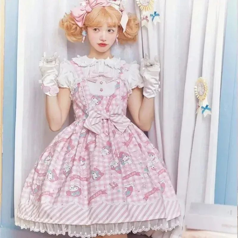 Cartoon My Melody Lolita Dress Kawaii Fashion Bow Lace Dress Printed Princess Dress Halloween Versatile Christmas Gift for Women