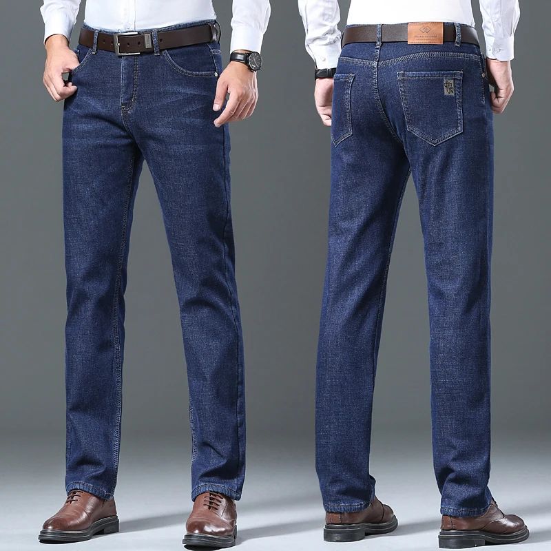 Calça Jeans Masculina de Lã Aveludada, Inverno, Forrada com Lã Grossa, Casual de Negócios, Reta, Jeans, Macia, Confortável, Térmica, Elástica, Calças Masculinas