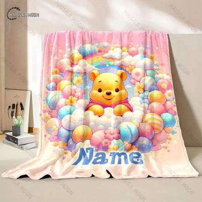 1PC Custom Name Winnie The Pooh Printed Blanket, All-Season Multi-Use for Nap, Camping, Travel, Car ,sofa Machine Washable