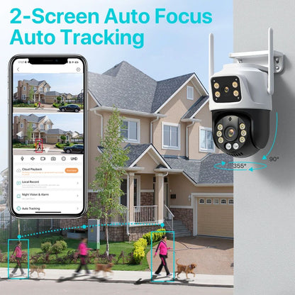 4K 8MP HD Wifi PTZ Camera Outdoor 6MP Dual Lens Dual Screen AI Auto Tracking IP Camera CCTV Audio Video Surveillance P2P iCSee