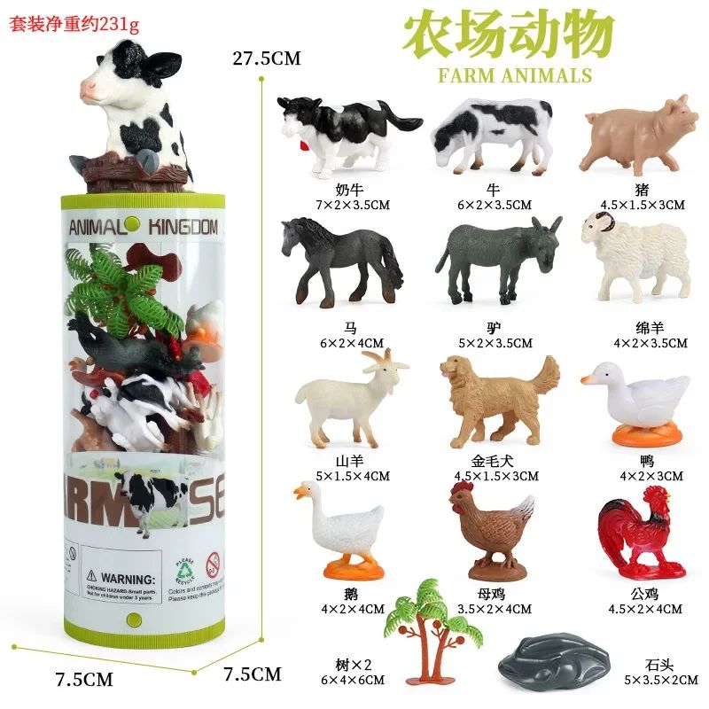 Mini Modelo Animal Fazenda de Vida Selvagem Aves Dinossauro Oceano Conjunto Animais da Planície Crocodilo Pinguim Insetos Brinquedos Micro Modelo Balde