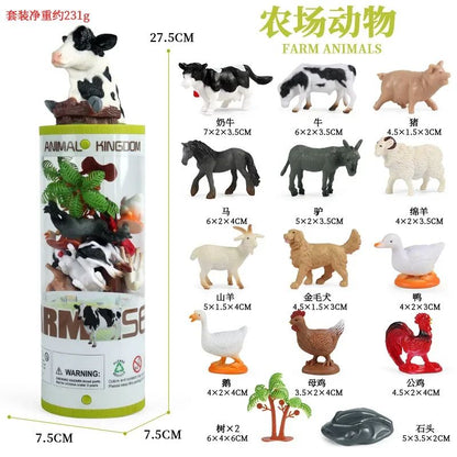 Mini Modelo Animal Fazenda de Vida Selvagem Aves Dinossauro Oceano Conjunto Animais da Planície Crocodilo Pinguim Insetos Brinquedos Micro Modelo Balde