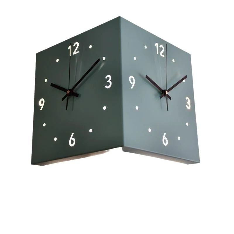 Creative Light Sensor Corner Wall Clock Square Simple Double Sided Wall Clock with Arabic Numeral Scale Analog Silent Wall Clock