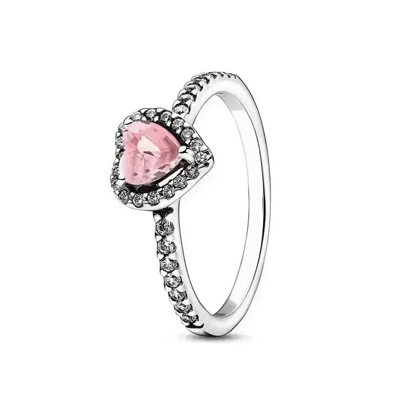 Novos brincos, anéis e colares em forma de coração em prata esterlina 925, conjunto de luxo rosa vermelho arco-íris, joias com pingentes brilhantes, presentes