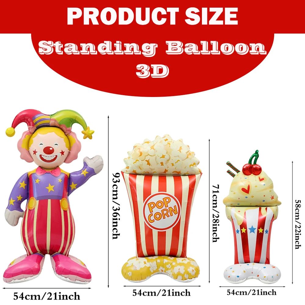 Giant Standing Popcorn Balloon Smiling Clown Foil Balloon for Circus Carnival Theme Party Birthday Christmas Decoration Supplies