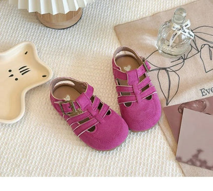 1-12Y Children's Sandals Toe Protect Boys Girls Summer New Candy Color Soft Sole Shoes Kids Casual Retro Flat Leather Sandals