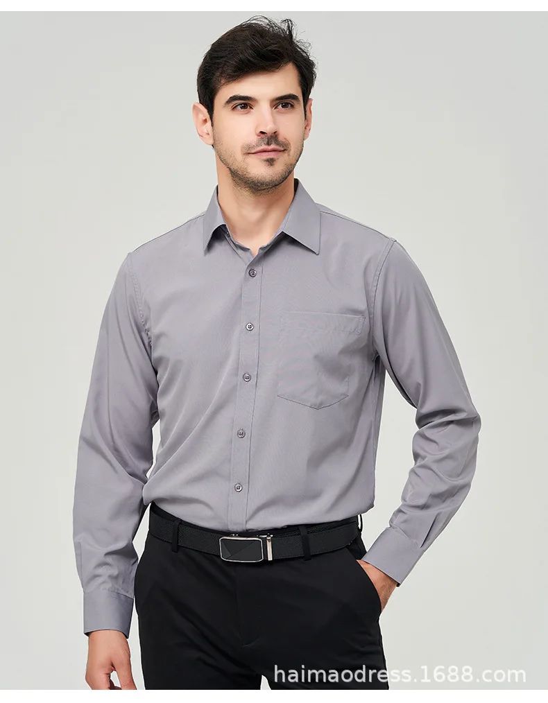 Iron-Free Long Sleeve Silk Smooth Drapey Wedding Shirt for Men Summer Business Formal Wine Red Large Size Men's Clothing