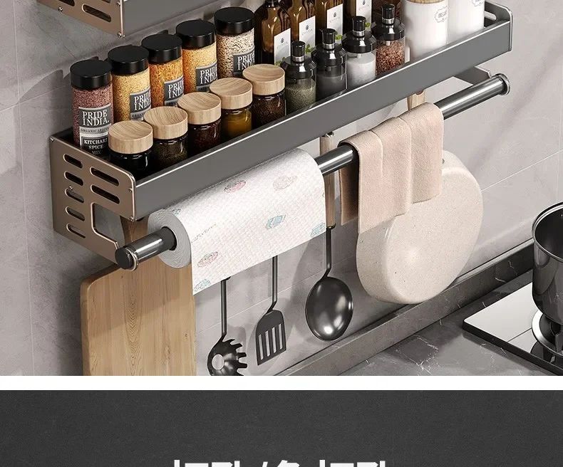 Novo Rack de Armazenamento de Cozinha Suporte para Temperos de Parede Organizador de Cozinha Doméstico Multifuncional Prateleira de Armazenamento