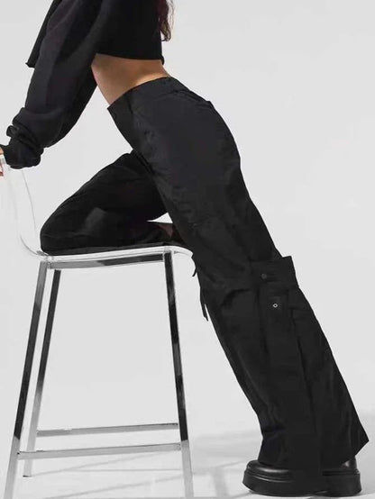 Sports Wide Leg Cargo Pants Women Elastic Waist Loose Solid Color Workwear Pants High Waist Fitness Women's Trousers Sportswear