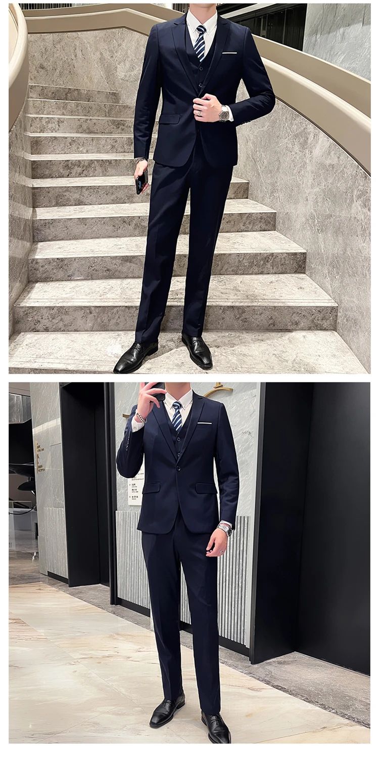 Suit Outdoor Breathable (Blazer+ Vest + Pants) Men's Fashion Business Korean Wedding Casual Business Wear Elegant Man Suit 6XL