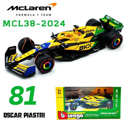 Bburago 1:43 2024 F1 Mclaren MCL38 Grande Prêmio de Mônaco Carro de Liga Miniatura Modelo Diecast #4 Lando Norris #81 Oscar Piastri Brinquedo