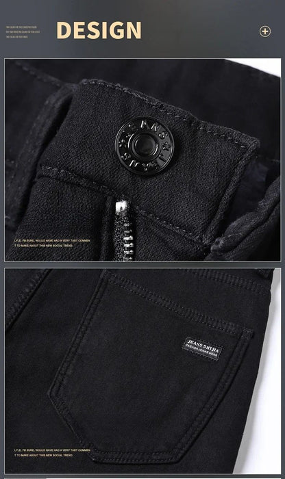 2025 New Winter Men Black Straight Stretch Denim Thick Velvet Pants Warm Jeans Casual Fleece Line Trousers Male Plus Size