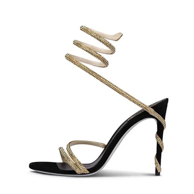 Eilyken Fashion Cristal Salto Agulha Salto Alto Sandálias Femininas Estilo de Rua Sexy Bico Aberto Festa de Casamento Baile Sapatos com Tira no Tornozelo