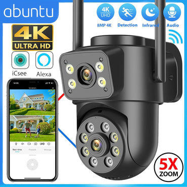 Wifi Camera Outdoor 8MP 4K Dual Lens Dual Screens Black Surveillance Camera Night Vision Human Detection Security Camera ICsee