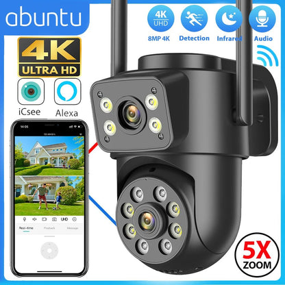 Wifi Camera Outdoor 8MP 4K Dual Lens Dual Screens Black Surveillance Camera Night Vision Human Detection Security Camera ICsee