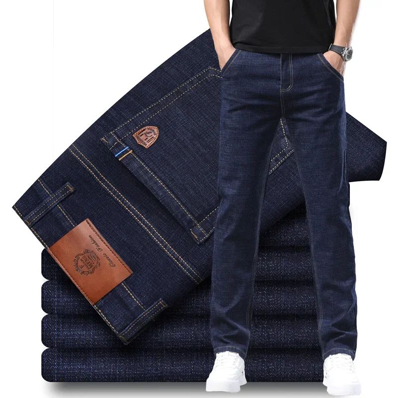 Calça Jeans Masculina de Marca de Luxo Stretch Reta Casual Slim Fit Jeans Masculino Design Clássico de Negócios Calça Tamanho Grande