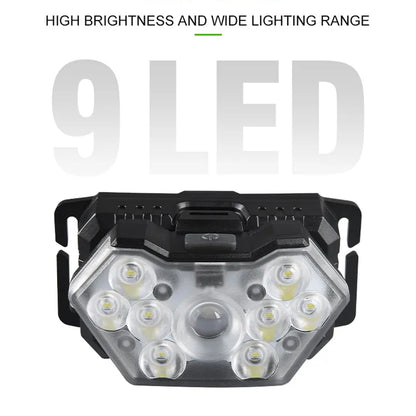 9 Led Strong Light Headlamp USB Rechageable Motion Sensor Headlight Portable Fishing Camping Outdoor Head Lamp Work Flashlight
