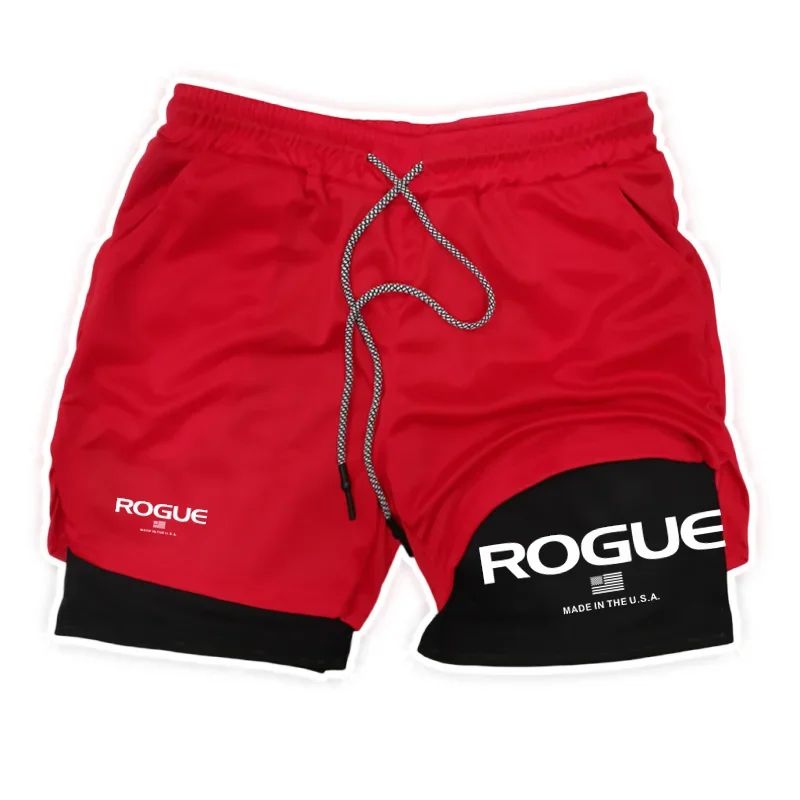 Rogue Gyms Fitness Shorts Men Summer Sportswear 2 in 1 Double-deck Compression Shorts Male Sports Tracksuits Track Joggers Short