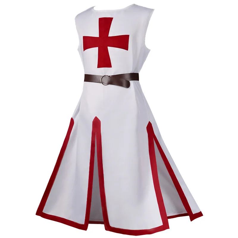 Men's Medieval Templar Knight Surcoat Set Renaissance Warrior Tunic Cloak with Belt Halloween Cosplay Outfit