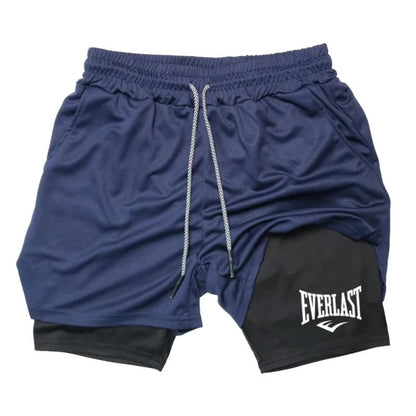 Men's compression gym shorts EVERLAST printed sports pants, double layered, quick drying basketball beach muscle fitness