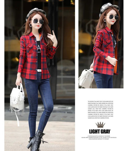Thickened Fleece Women's Casual Shirt Korean Style All-Match Slim Fit Warm Plaid Elastic Large Size Button down Coat