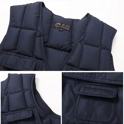 Jaqueta Colete Masculino de Inverno Grosso Quente com Vários Bolsos, Colete de Pesca de Caça, Colete Tático Masculino ao Ar Livre, Casacos Quentes Sem Mangas com Zíper