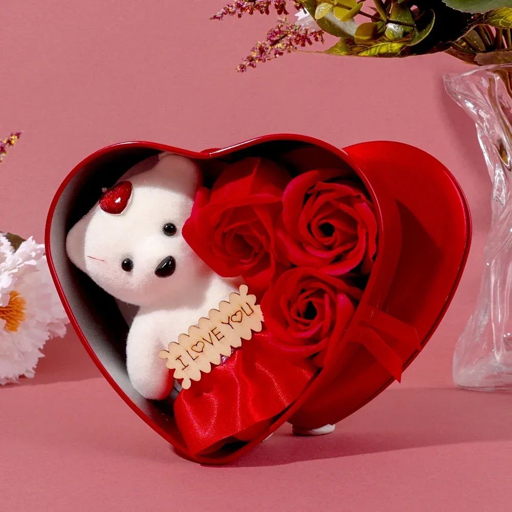 Bear Soap Rose Gift Box Valentines Day Flower Love Box Bears Bouquet Wedding Birthday Home Party Decoration
