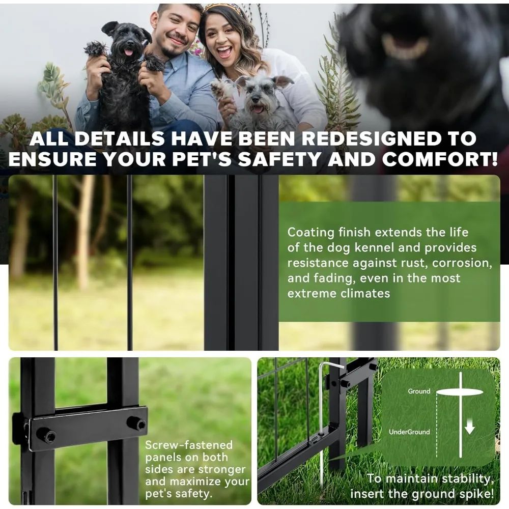 Outdoor Dog Kennel, Heavy Duty Welded Wire Steel Dog kennels with Secure Lock for Outside, Dog Pen with Waterproof