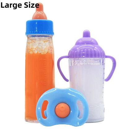 Large size Baby Doll Feeding Bottle Set Baby Care Toy Stroller 2pcs Milk And Juice Bottles With Toy Pacifier For Baby Dolls