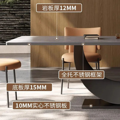 Modern Rectangle Minimalist Rock Slab Restaurant Dining Table And Chairs Stainless Steel Frame Leather Dining Chair Italian