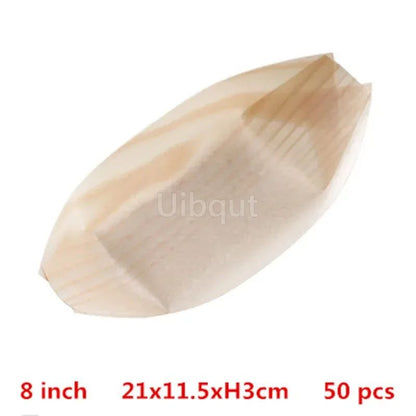 50 100pcs Sushi shushi Wood Boat Natural bamboo Disposable Kayak Salad Dessert Pine cake Boat Snack Bowl mat sushi plate tray